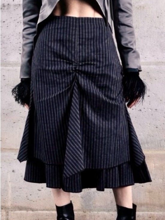 Dark Fairy Princess Pinstriped Steampunk Layered Midi Skirt - Picture 2 of 16